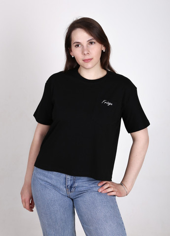Черная всесезон футболка женская черная укороченная с карманом с коротким рукавом JEANSclub Короткая