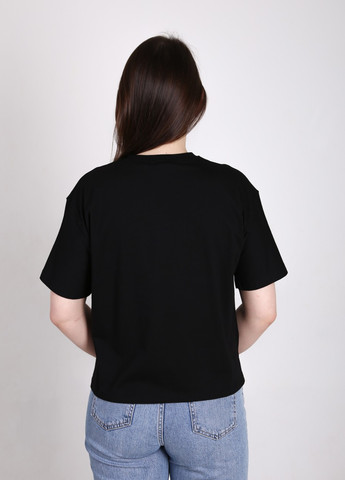 Чорна всесезон футболка жіноча чорна вкорочена з кишенею з коротким рукавом JEANSclub Короткая