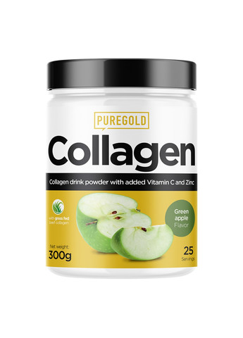 Колаген для шкіри, суглобів, волосся, зв'язок та нігтів Collagen - 300g Green Apple Pure Gold Protein (258191919)