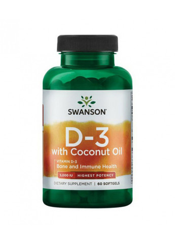 Витамин D3 with Coconut oil 5000iu - 60 softgels Swanson (258191807)