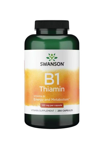 Вітамін B1 (тіамін) для метаболізму та енергії B1 100mg - 250 caps Swanson (258191780)