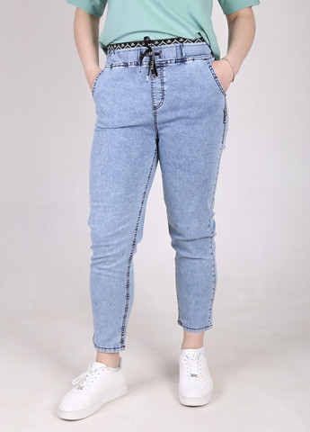 Джинсы женские голубые МОМ тонкие пояс на резинке MOM CARMITO - (258232059)