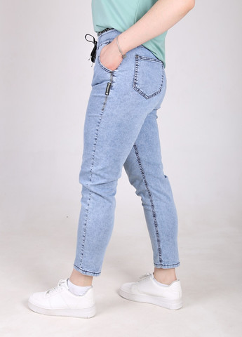 Джинсы женские голубые МОМ тонкие пояс на резинке MOM CARMITO - (258232059)