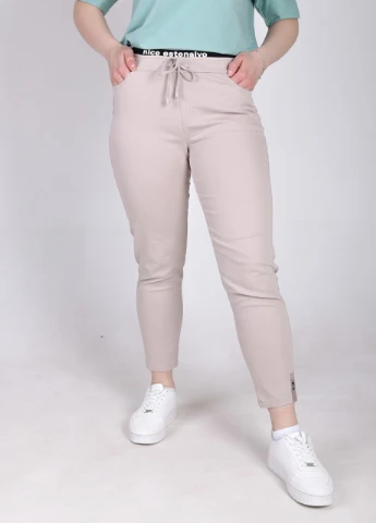 Штани жіночі бежеві МОМ тонкі пояс на резинці Estensivo MOM (258232061)