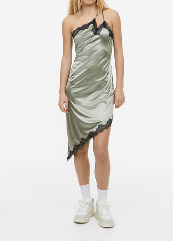 Оливковое (хаки) коктейльное платье H&M однотонное