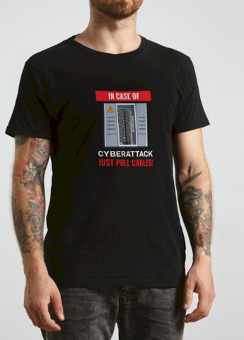 Черная футболка "in case of cyberattack..." Ctrl+