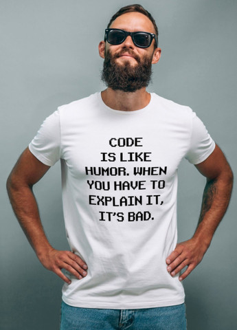 Белая футболка чоловіча біла "code is like humor..." Ctrl+