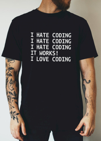 Чорна футболка "i hate coding..." Ctrl+
