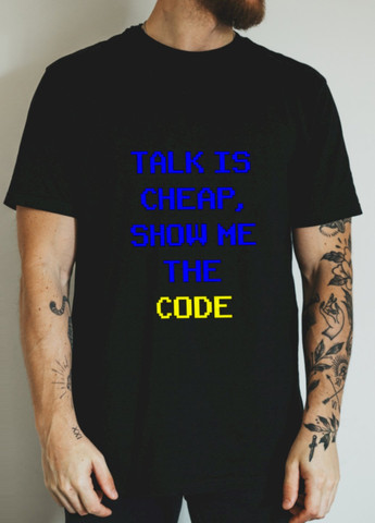 Черная футболка "talk is cheap, show me the code" Ctrl+