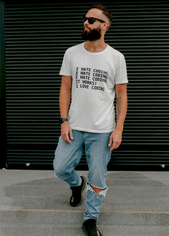 Біла футболка ctrl+ мужская белая "i hate coding.." Ctrl+