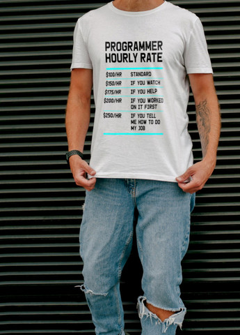 Біла футболка мужская белая "programmer hourly rate" Ctrl+