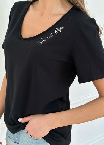 Черная демисезон футболка женская с коротким рукавом ISSA PLUS 13780