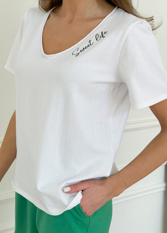 Біла демісезон футболка жіноча з коротким рукавом ISSA PLUS 13780