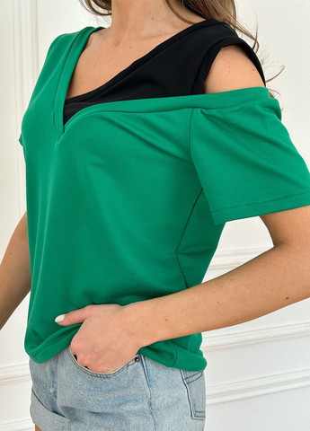 Зеленая летняя футболка женская с коротким рукавом ISSA PLUS 13776