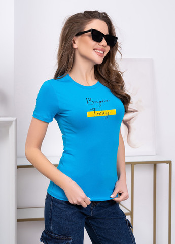 Блакитна літня футболка жіноча з коротким рукавом ISSA PLUS 13778