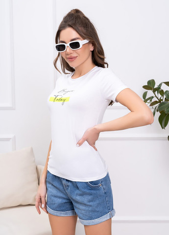Біла літня футболка жіноча з коротким рукавом ISSA PLUS 13778