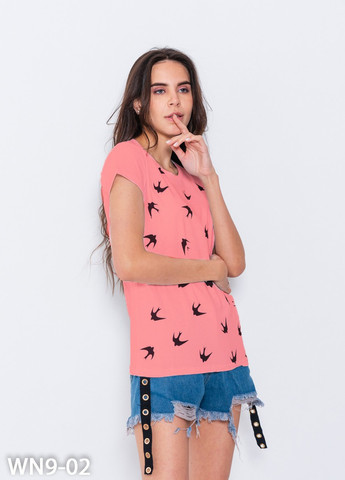 Рожева літня футболка жіноча з коротким рукавом ISSA PLUS WN9-02