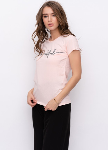 Рожева літня футболка жіноча з коротким рукавом ISSA PLUS WN9-10