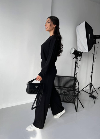 Жіночий прогулянковий костюм брючний S-M L-XL (42-44 46-48) кофта+штани клеш чорний No Brand (258243504)