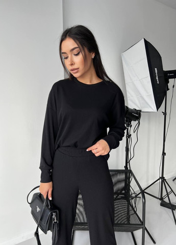Жіночий прогулянковий костюм брючний S-M L-XL (42-44 46-48) кофта+штани клеш чорний No Brand (258243504)