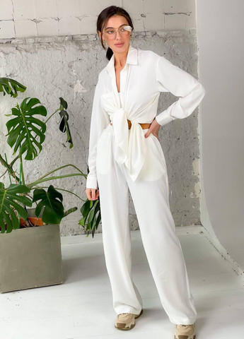 Літній брючний костюм-двійка сорочка та широкі штани палаццо клеш S-M L-XL (42-44 46-48) білий No Brand (258243488)