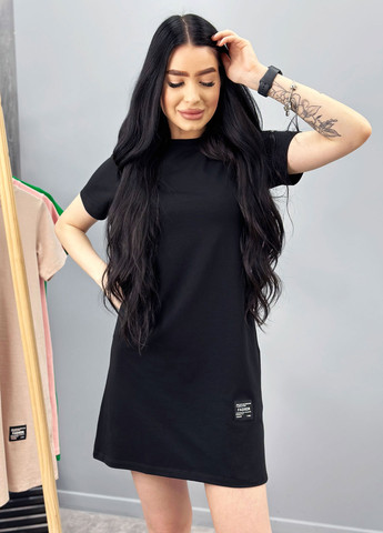 Черное кэжуал летнее платье футболка Fashion Girl однотонное