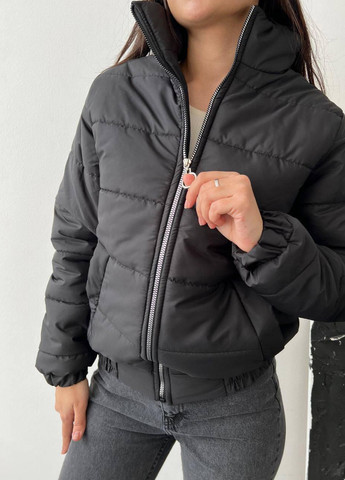Чорна демісезонна жіноча куртка без капюшона s-м м-l l-xl (42-44 44-46 46-48) тепла осіння весняна чорна No Brand
