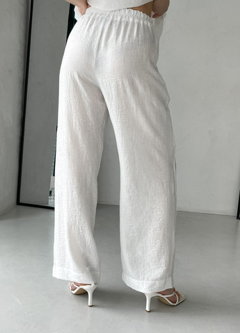 Женские брюки клеш от бедра из льна белые 600000142 Merlini палуцца (258280333)