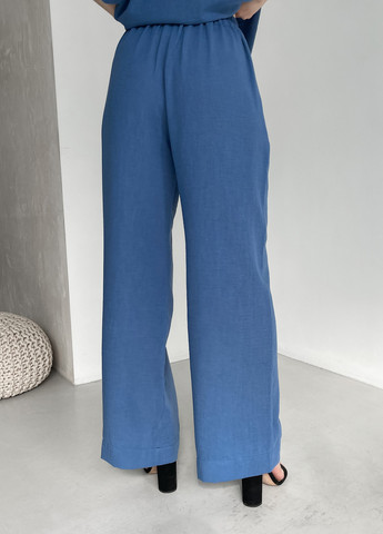 Женские брюки клеш от бедра из льна синие 600000143 Merlini палуцца (258280316)