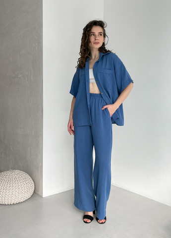Жіночі штани кльош від стегна з льону сині Палуца 600000143 Merlini палуцца (258280316)
