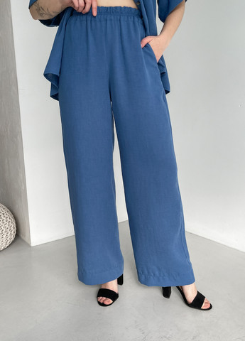 Жіночі штани кльош від стегна з льону сині Палуца 600000143 Merlini палуцца (258280316)