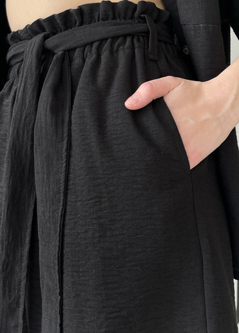 Жіночі літні шорти бермуди з поясом із льону чорні 300000141 Merlini карлино (258280336)