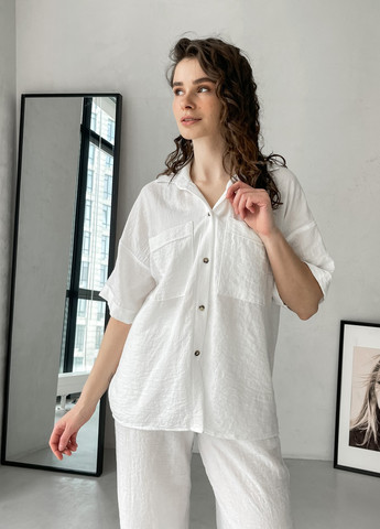 Жіночий костюм з широкими штанами та сорочкою з льону білий Моджо 100000542 Merlini (258280327)