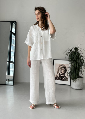 Жіночий костюм з широкими штанами та сорочкою з льону білий Моджо 100000542 Merlini (258280327)