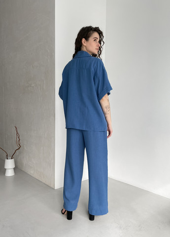 Женский костюм с широкими штанами и рубашкой из льна синий Моджо 100000543 Merlini (258280323)