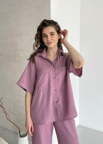 Жіноча льняна сорочка з коротким рукавом рожева Фріулі 200000144 Merlini фриули (258280335)