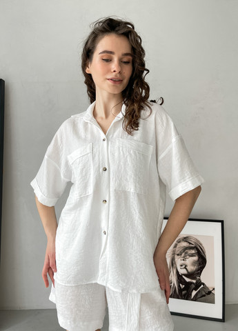 Жіноча льняна сорочка з коротким рукавом біла Фріулі 200000142 Merlini фриули (258280329)