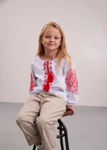 Біла вишиванка для дівчинки "троянда прозора" (поплін) MEREZHKA візерунок українська символіка бавовна (258287658)