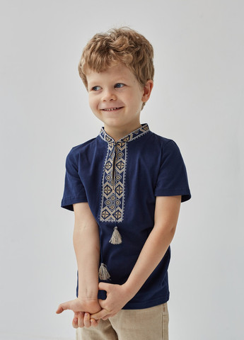 Синя вишита футболка для хлопчика "козацька" MEREZHKA візерунок українська символіка бавовна (258287675)