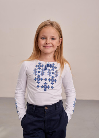 Біла трикотажна вишиванка для дівчинки "зоряне сяйво" MEREZHKA візерунок українська символіка бавовна (258287660)
