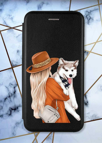 Чехол-книжка с рисунком для Samsung Galaxy A03/A035 Черный; Девушка с собачкой (принт 115) G-Case (258288476)