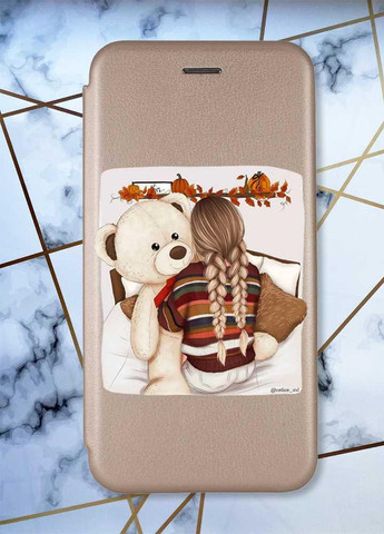 Чехол-книжка с рисунком для Samsung Galaxy A51 (A515) Золотой; Девочка с мишкой (принт 117) Creative (258289546)