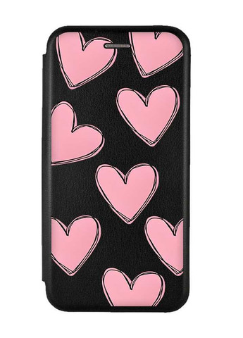 Чехол-книжка с рисунком для Samsung Galaxy A22 4G/M22/M32 Чёрный; Сердечка розовые (принт 78) G-Case (258289351)