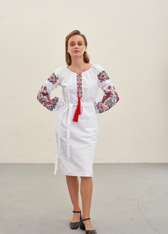 Жіноча сукня "Жарптиця" MEREZHKA українська символік біла кежуал бязь