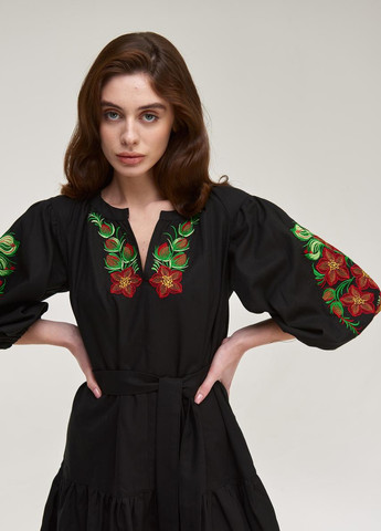 Жіноча сукня "Квітковий сад" MEREZHKA українська символік чорна кежуал бавовна