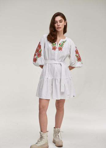 Жіноча сукня "Квітковий сад" MEREZHKA українська символік біла кежуал бавовна