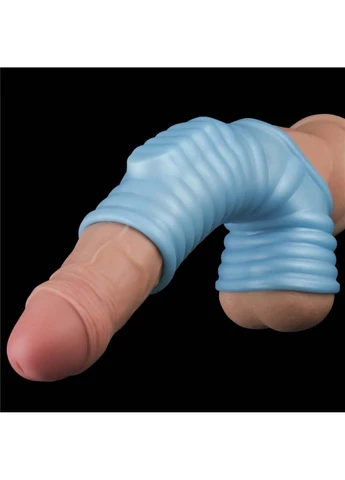 Насадка на пенис Vibrating Wave Knights Ring with Scrotum Sleeve Blue Lovetoy (258291098)