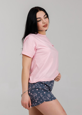 Комбінована всесезон піжама стрейч кулір (футболка-шорти) рожевий-сірий футболка + шорти SONTSVIT