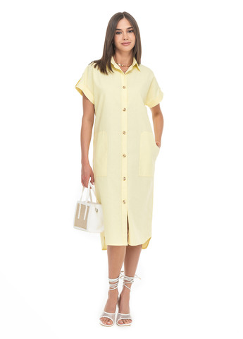 Желтое прямое свободное льняное платье SVTR