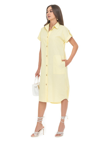 Желтое прямое свободное льняное платье SVTR